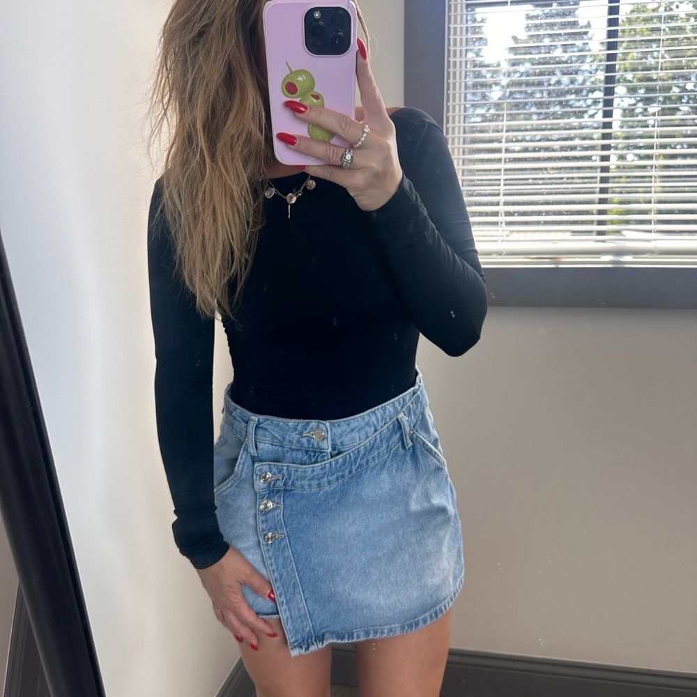 We The Free Asymmetrical Denim Mini Skirt - Light Blue